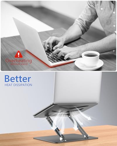 JCZT Adjustable Laptop Stand, Aluminum Laptop Stand for Desk, Classic Grey | Ergonomic Portable Laptop Stand, Ventilated Cooling Computer Notebook Holder for MacBook Air Pro, All 10-16'' Laptops - color: Classic Grey