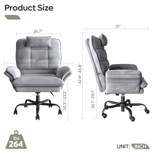 Bestier Criss Cross Chair with Wheels, Wide Desk Chair Velvet Grey | 135° Reclining Swivel Executive Chair with Flip-Up Armrests and Headrest, Big and Tall Computer Desk Chair with Side Pockets - color: Grey Velvet, size: High Back