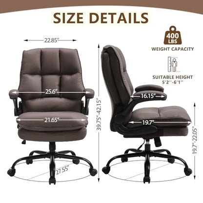 Comfy Office Chair Soft and Double Cushioned Ergonomic Computer Desk Chair | Suitable for Long Hours Executive Office Chair with Flip-up Armrests and Height Adjustment for Home Office Brown - color: Brown