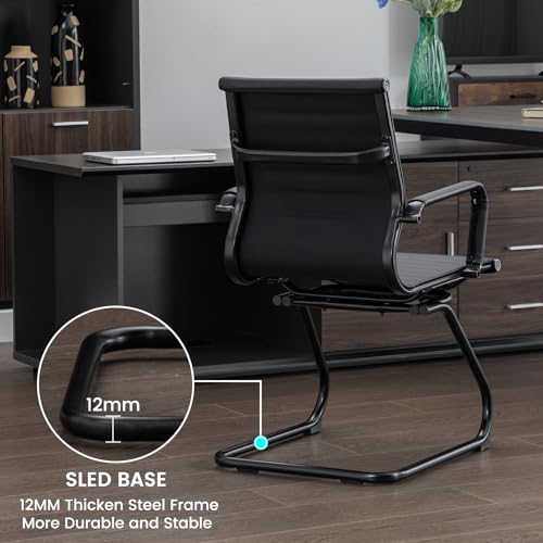 Office Guest Reception Chair Set of 6, Conference Room Chairs Waiting Room Chairs 6 Pack, Modern Leather Office Desk Chair No Wheels.（Matte Black） - color: Matte Black, size: 6 Pack