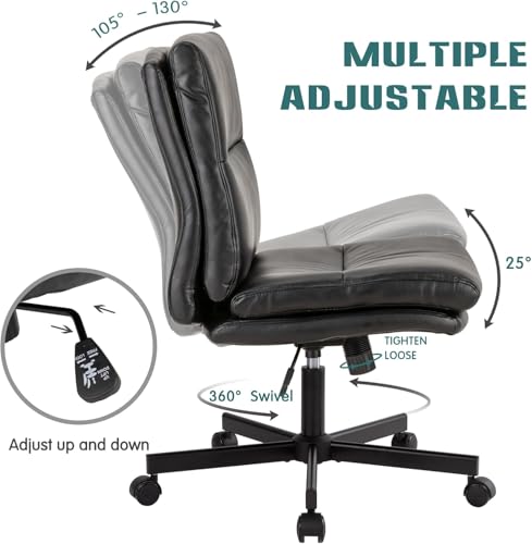 LUCKWIND Armless Office Desk Chair with Wheels, Mid-Back Criss Cross Swivel Task Chair, Height Adjustable Cushioned Vanity Chair, Double Padded PU-Leather Chairs for Home, Office & Bedroom (Black) - color: Black