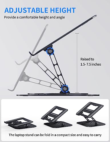 AOEVI Adjustable Laptop Stand with 360 Rotating Base, Computer Stand for Laptop Ergonimic Foldable Laptop Riser for Desk Compatible with MacBook Pro/Air Notebook up to 16 Inches, Black - color: A-Black