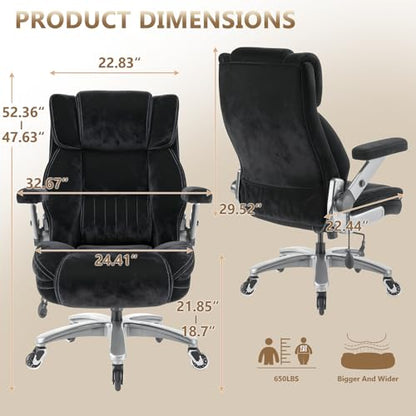 Fabric 600LBS Heavy Duty Office Chair with 5D Flip Arms for Heavy People,Comfy Cloth Big and Tall Desk Chair with Pocket Spring Cushion,High Back Computer Chair with Adjustable Lumbar Support - color: Fabric Black