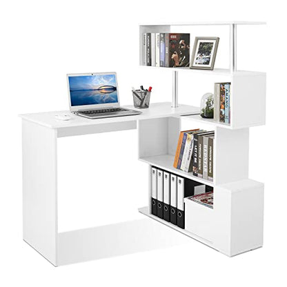 Mondeer 41.7" L-Shaped Desk with 4-Tier Shelves for Home Office, White - color: White