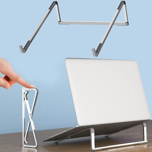 Protable Laptop Stand for Desk,Foldable Laptop Riser,Ergonomic Aluminum Computer Stand for Collaborative Work,Lightweight Easy Storage,Compatible with MacBook Pro/Air,Dell,HP,Lenovo,11''-17'' (Silver) - color: Silver