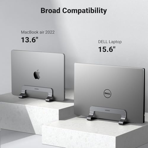 UGREEN Vertical Laptop Stand Holder for Desk Compatible with MacBook Pro, MacBook Air Stand Vertical Aluminum Adjustable for Up to 17.3 Inch Gaming Laptop, Gray - color: Silver Gray