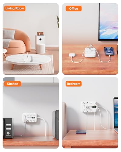 2 Prong Power Strip, 3 to 2 Prong Outlet Adapter, 1700J 2 Prong Surge Protector 5ft Extension Cord with Thin Flat Polarized Plug, 8 AC & 6 USB, Wall Mount for Non-Grounded Outlet, Ideal for Old House - size: 5 FT, style: 2 Prong Plug(8AC+3U3C)