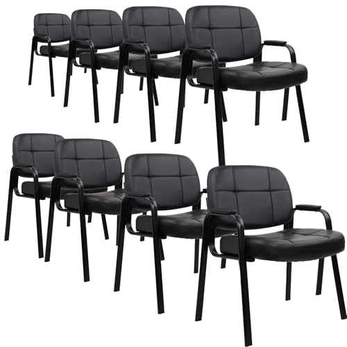 CLATINA Big Tall 400 lbs Waiting Room Chair with Padded Arms, Leather Office Guest Chairs No Wheels for Conference Reception Room and Elderly Home Desk Lobby Side Black, 8PK - color: Black, size: 8PK