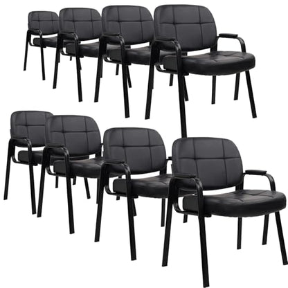 CLATINA Big Tall 400 lbs Waiting Room Chair with Padded Arms, Leather Office Guest Chairs No Wheels for Conference Reception Room and Elderly Home Desk Lobby Side Black, 8PK - color: Black, size: 8PK