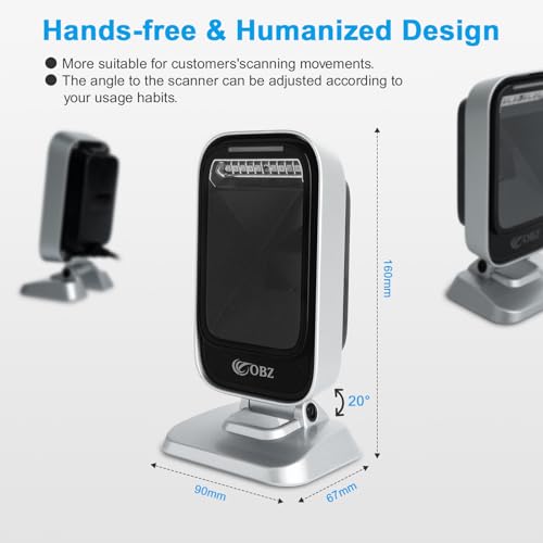 OBZ Barcode Scanner Desktop Hands-Free 1D 2D Omnidirectional QR Reader | Automatic,Adjustable Body,1.8M USB Cable,plug-play,PDF417 Data Matrix Image Sensing for Warehouse,Supermarket,Library,PC,POS - style: CMOS Desktop USB Wired Scanner