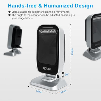 OBZ Barcode Scanner Desktop Hands-Free 1D 2D Omnidirectional QR Reader | Automatic,Adjustable Body,1.8M USB Cable,plug-play,PDF417 Data Matrix Image Sensing for Warehouse,Supermarket,Library,PC,POS - style: CMOS Desktop USB Wired Scanner