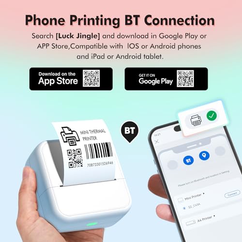 Bisofice Mini Printer with 11 Rolls of Printing Paper 57mm, Mini Pocket Sticker Printer, Portable Thermal BT Photo Printing for Study Notes, DIY, Diary, Pictures, Labels (White) - color: White