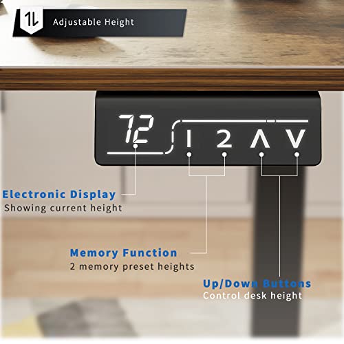 YESHOMY Height Adjustable Electric Standing Desk, 55 inch Computer Table, Home Office Workstation, Black Leg/Rustic Brown Top - color: Black Leg/Rustic Brown Top, size: 55in