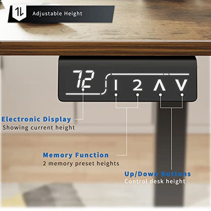 YESHOMY Height Adjustable Electric Standing Desk, 55 inch Computer Table, Home Office Workstation, Black Leg/Rustic Brown Top - color: Black Leg/Rustic Brown Top, size: 55in