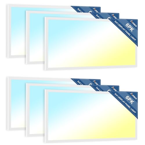 Amico 6 Pack 2x4 LED Flat Panel Light with 3CCT Selectable, 50W, ETL/FCC - size: 6 Pack