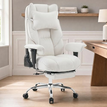 mokodo Big and Tall Office Chair 400lbs, Breathable Fabric Executive Desk Chair with Pocket Spring Cushion, 155° Reclining Computer Chair with Integrated Headrest & Lumbar Pillow (White) - color: White