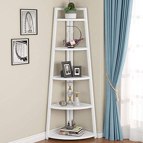 Tribesigns 70 inch Tall Corner Shelf, 5 Tier Modern Corner Bookshelf Bookcase Industrial Corner Ladder Shelf Plant Stand for Living Room, Kitchen, Home Office (White) - color: White