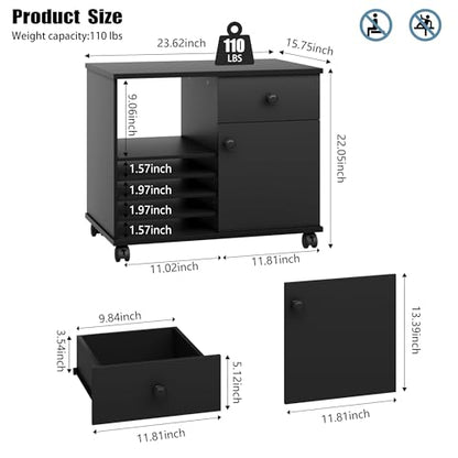 Quikraen Rolling File Cabinet with Doors | Adjustable Shelves Under Desk Storage Cabinet for Office Supplies Mobile Filing Cabinet Black - color: Black