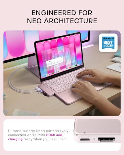 Satechi 6-in-2 USB-C Snap Hub, 4K/60Hz HDMI, for MacBook Neo, Blush - color: Blush