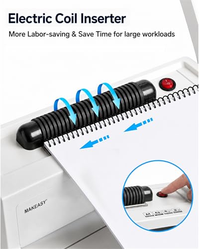 MAKEASY Coil Spiral Binding Machine, Punch 15 Sheet - Manual Hole Punch - Electric Coil Inserter - Adjustable Side Margin - for Letter Size/A4/A5, Comes with 1 Box 5/16'' Binding Coils & Plier