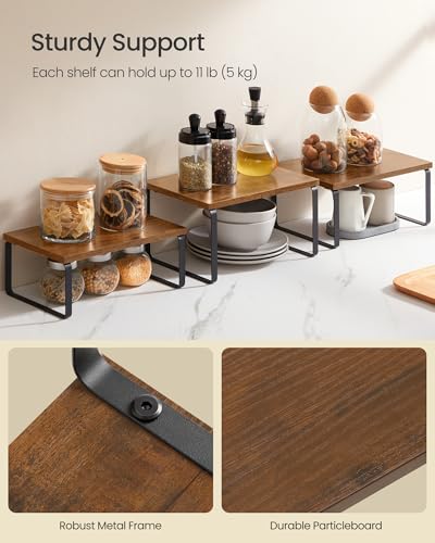 SONGMICS Cabinet Organizer Shelf, Set of 3 Spice Rack, Kitchen Storage | Slim Suit Hangers, with Non-Slip Pants Bar, 360° Swivel Hooks, for Shirts, Dresses & Casual Wear, Ink Black, UCRW030B01 - color: Rustic Brown + Matte Black
