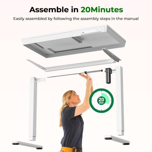35" Electric Standing Desk with Drawer, 4 Lockable Wheels - color: White Wood-top, size: 35"
