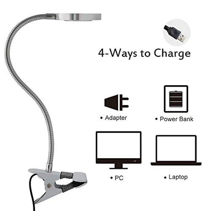 Pinkiou Clip on Lamp Desk Lamp with Clamp for Night Reading Nail Art Makeup Salon LED USB Book Light Clip Clamp Lamp 360°Flexible Gooseneck Bed Lamp 3 Color Models