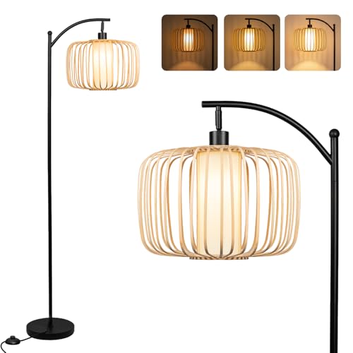LALISU Standing Floor Lamp for Living Room, Linen Shade Floor Lamp, Brown - color: Brown