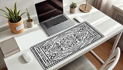 French KOKO Desk Mat, Large Desk Pad Large Mouse Pad Cute Desk Accessories Home Office Essentials XL Desk Mat Desk Pad Keyboard Mouse Desk Pads Computer Cute Women Girls (Black White Rug, 36" x 16.5") - color: Black White Rug, size: 16.5" x 36"