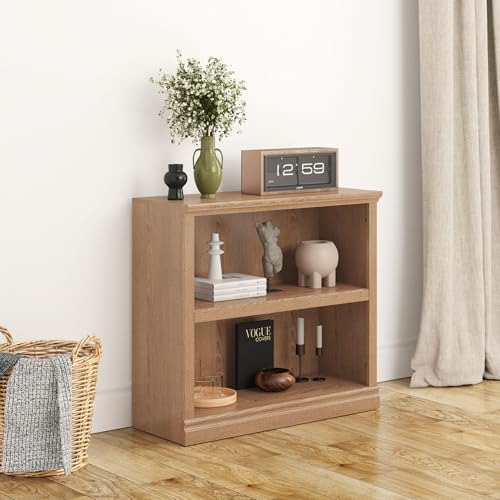 Bevfint 30" Oak Bookcase, 2 Tiers Bookshelf Open Storage Organization | 33 Inch Wide Floor Standing Indoor Furniture Book Case for Library Office Living Room Bedroom - color: Oak, size: 2-Tier Open Bookcase