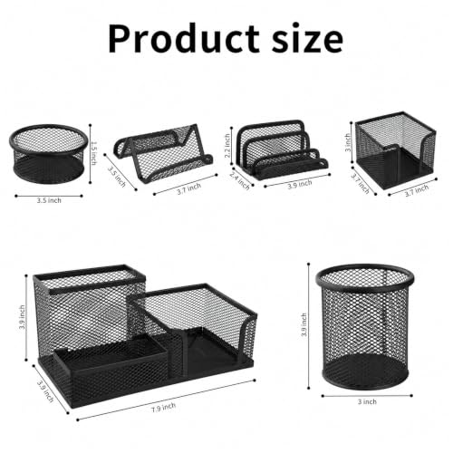6 Pack Mesh Metal Desk Organizer Office Stationery Storage Set - color: Black