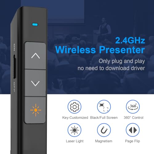 Wireless Presentation Clicker, PowerPoint Clicker with Laser Pointer | Presentation Remote for PowerPoint Presentations, Plug & Play USB Slide Advancer, Compatible with Mac/Windows/Linux/Android - color: Black