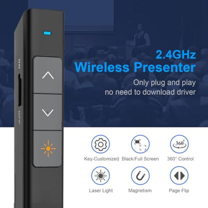 Wireless Presentation Clicker, PowerPoint Clicker with Laser Pointer | Presentation Remote for PowerPoint Presentations, Plug & Play USB Slide Advancer, Compatible with Mac/Windows/Linux/Android - color: Black