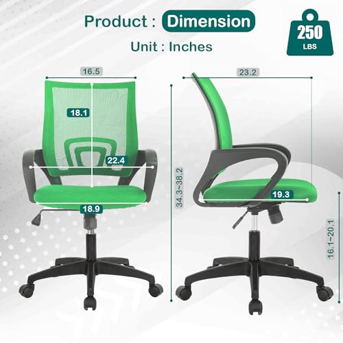Reusleag Ergonomic Mesh Home Office Chair with Lumbar Support, Mid Back, Rolling Swivel, Adjustable Height, Small Meeting Chairs, Green