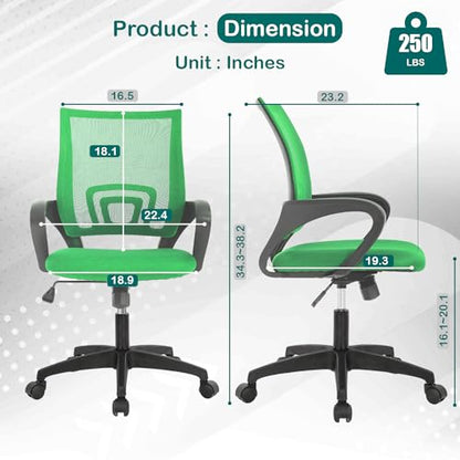 Reusleag Ergonomic Mesh Home Office Chair with Lumbar Support, Mid Back, Rolling Swivel, Adjustable Height, Small Meeting Chairs, Green
