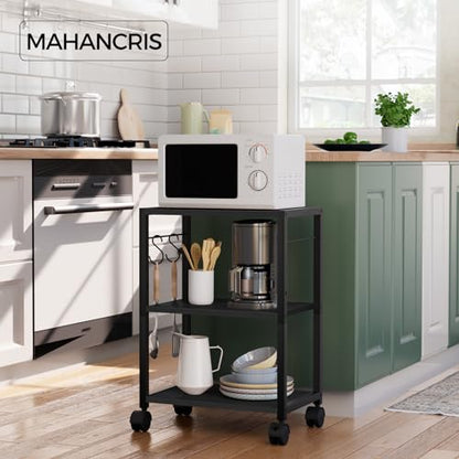 MAHANCRIS Printer Stand, 3-Tier Under Desk Rolling Cart with Storage Shelf, Heavy Duty Printer Table with Wheels for Home Office, Printer Shelf with 2 Hooks, for Small Spaces, Black PTHB4001V - color: Black