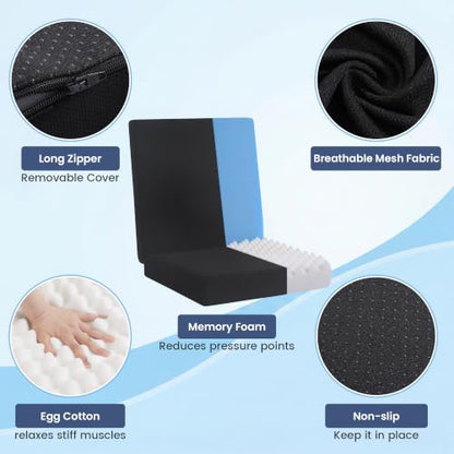 Recliner Seat Cushion, Egg Foam Creat Seat Cushion & Memory Foam Back Pad | Pressure Relief Chair Cushion for Elderly, Wheelchair, Office Chair, 20x20x4in Seat, 20x22x3in Back, Black