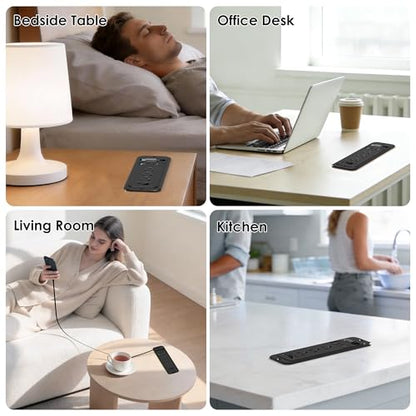 Recessed Power Strip with 60cm Retractable USB C Cable, Flush Mount | Furniture Drawer Outlet kit insert in (4) 20W USB & (3) 15 Amp AC Outlets, Hidden Charging Station for Desktop - color: Black