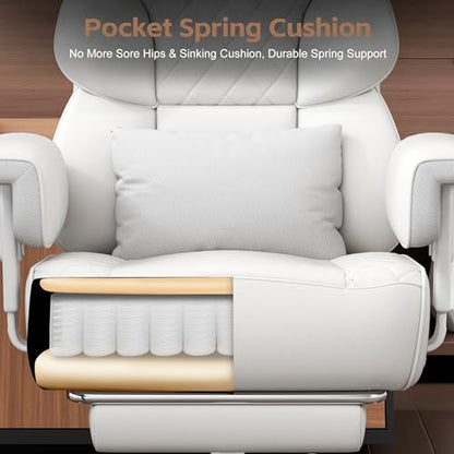 Vonesse Office Chair, Desk Chair with Soft Adjustable Armrests, Ergonomic High Back Gaming Chair with Lumbar Support, Executive Computer Chairs with Footrest (PU Leather,White) - color: Classic White