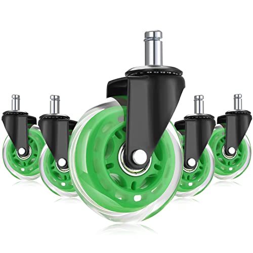 Hivexagon Office Chair Caster Wheels Replacement Set of 5, Heavy Duty Universal Quiet Rolling Casters 3 inch Fit Standard Office Chair for Hardwood Floors, Tiles and Carpet (Green) - style: U-HG629C