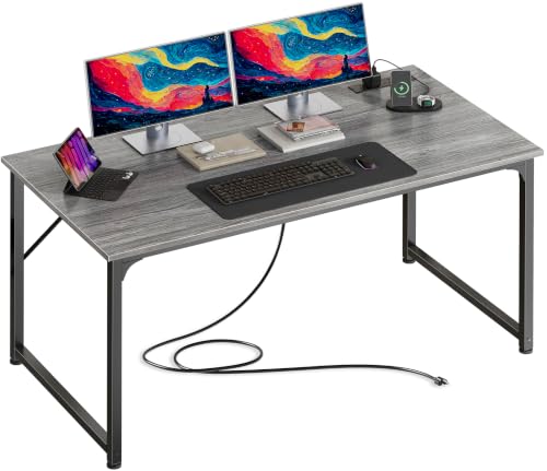 PRAISUN 47 X 24 Inch Deeper Desk with Power Outlets - color: Grey, size: 47.2*23.6 inch