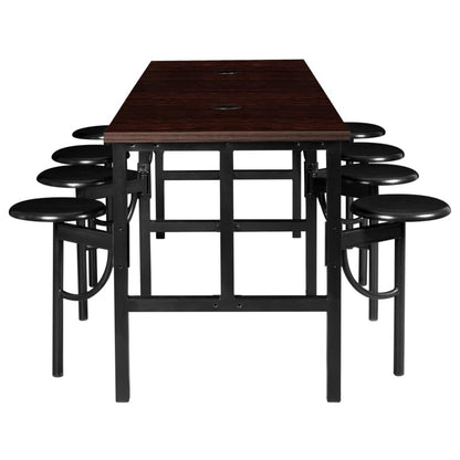 Romig Endure Standing Height Collaborative Table and Chair Set with 8 Pull-Out Swivel Stools, Walnut Top, Built-in Power Outlets and USB Charging, Classroom Training Table - color: Walnut, size: 8 Seater