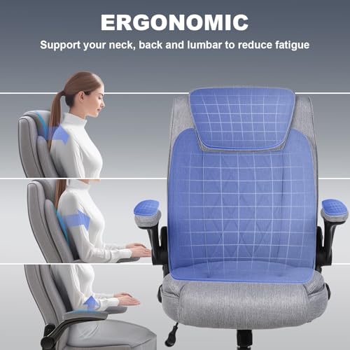 ralex-chair Big and Tall Office Chair -500 lb Office Chair for Big Man, Fabric High Back Office Desk Chair with 120° Tilt Rock,Computer Desk Chair with flip up arm - Light Gray - color: Light Gray, size: set of 1