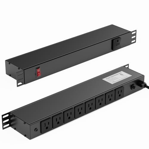 8 Outlet Horizontal 1U Rack Mount PDU Power Strip with Surge Protector - 110V/15A - 6ft Power Cord for Network Server Racks (PDU-03)