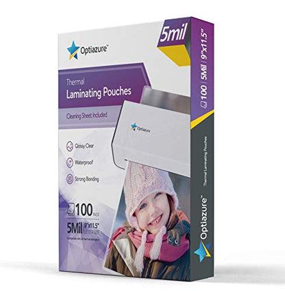 Optiazure Thermal Laminating Pouches 9"x11.5" Inches, 5mil 100Pack, Clear, Letter Size - size: 5mil 100PK