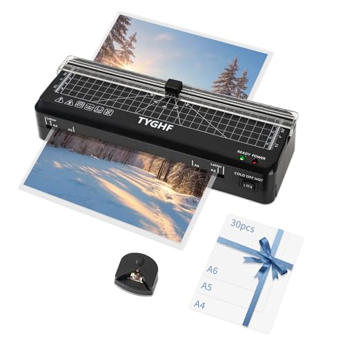 9 Inch Laminating Machine with 30 Sheets, A4 A5 A6 Thermal Cold Laminator - color: Black