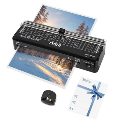 9 Inch Laminating Machine with 30 Sheets, A4 A5 A6 Thermal Cold Laminator - color: Black