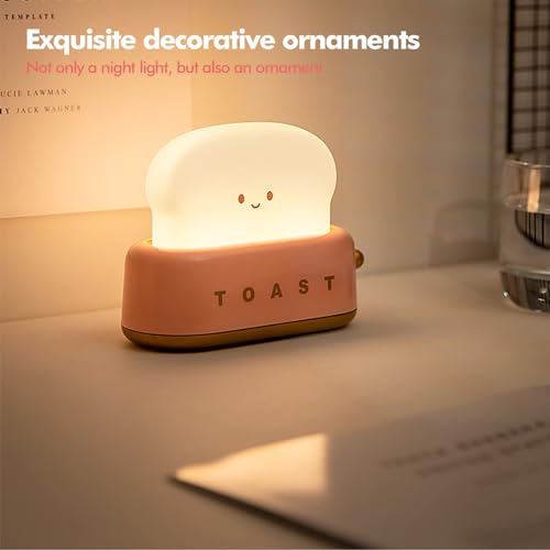 QANYI Cute Desk Decor Toaster Lamp, Kawaii LED Toast Bread Night Light Rechargeable and Portable Light with Timer, Christmas Gifts Ideas for Baby Kids Girls Teens Teenages - style: II Pink