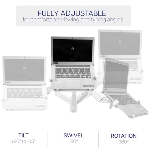 VIVO Height Adjustable Pneumatic Extended Arm Laptop Wall Mount, Full Motion Articulating Notebook Tray, Fits 10 to 15.6 inch Screen, White, MOUNT-V001GLW - color: White