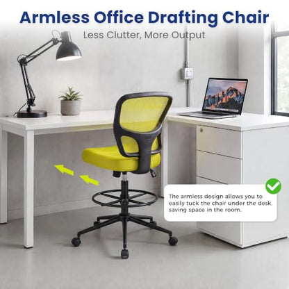 Armless Office Chair, Tall Ergonomic Office Chair for Standing Desk, Adjustable Height Mesh Computer Chair with Foot Ring & Wheels, Rolling Home Office Desk Chair - color: Green